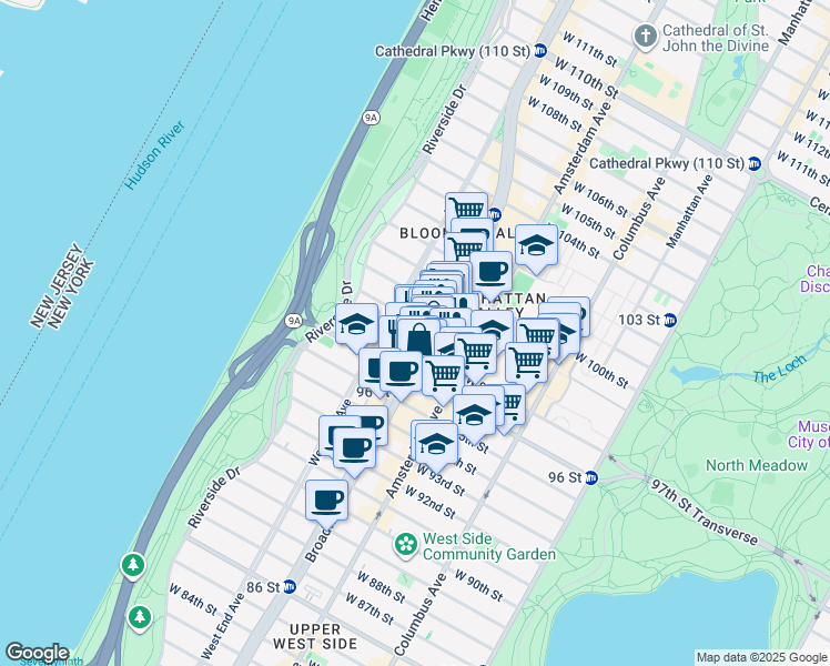 map of restaurants, bars, coffee shops, grocery stores, and more near in New York