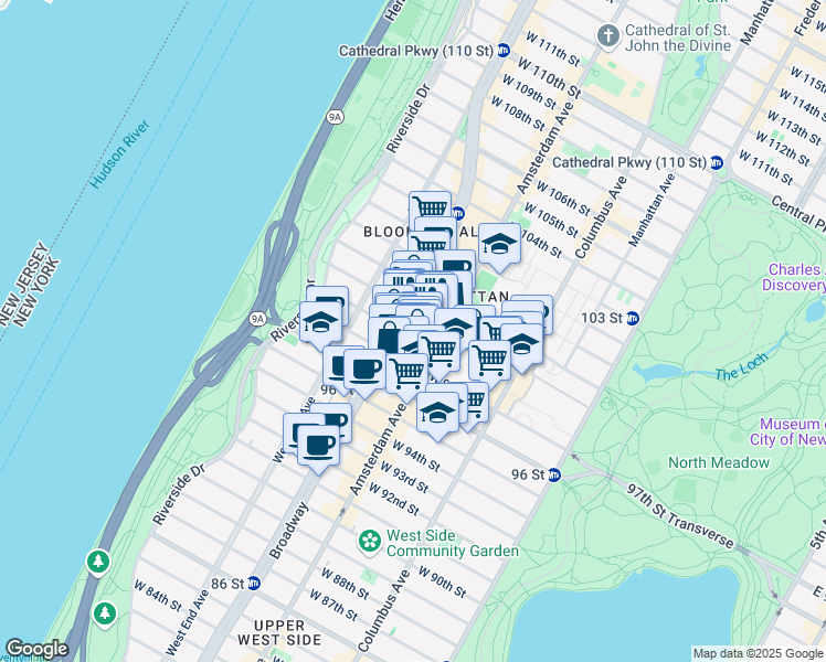map of restaurants, bars, coffee shops, grocery stores, and more near 780 Amsterdam Avenue in New York