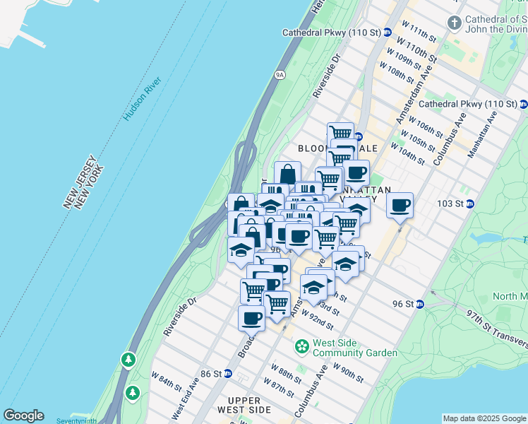 map of restaurants, bars, coffee shops, grocery stores, and more near 325 West 96th Street in New York