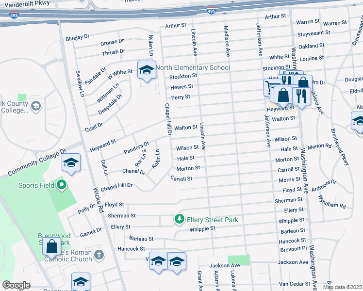 map of restaurants, bars, coffee shops, grocery stores, and more near 8 Wilson Street in Brentwood