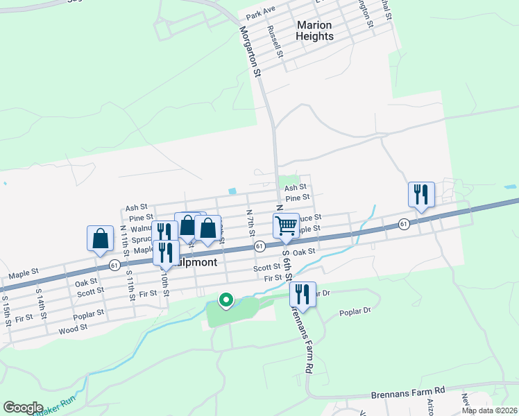 map of restaurants, bars, coffee shops, grocery stores, and more near 601-699 Walnut Street in Kulpmont