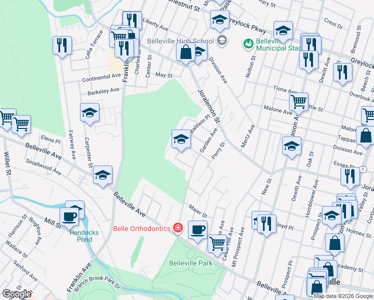 map of restaurants, bars, coffee shops, grocery stores, and more near in Belleville