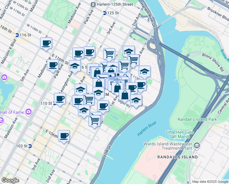 map of restaurants, bars, coffee shops, grocery stores, and more near in New York