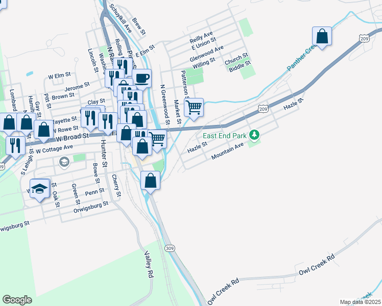 map of restaurants, bars, coffee shops, grocery stores, and more near 322 Hazle Street in Tamaqua