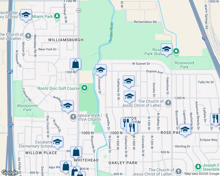 map of restaurants, bars, coffee shops, grocery stores, and more near 1215 North 1500 West in Salt Lake City
