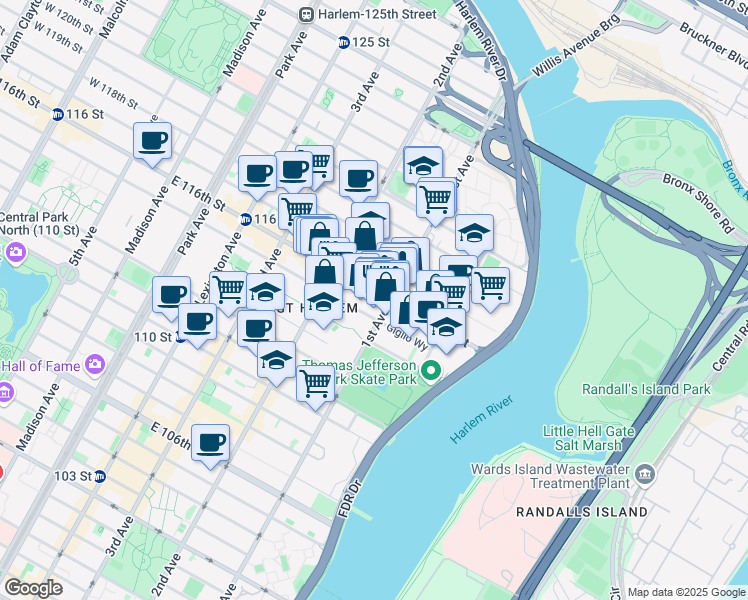 map of restaurants, bars, coffee shops, grocery stores, and more near in New York