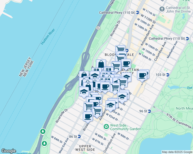 map of restaurants, bars, coffee shops, grocery stores, and more near in New York