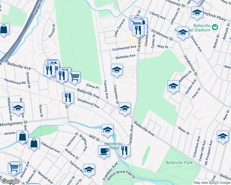map of restaurants, bars, coffee shops, grocery stores, and more near 53 Carpenter Street in Belleville