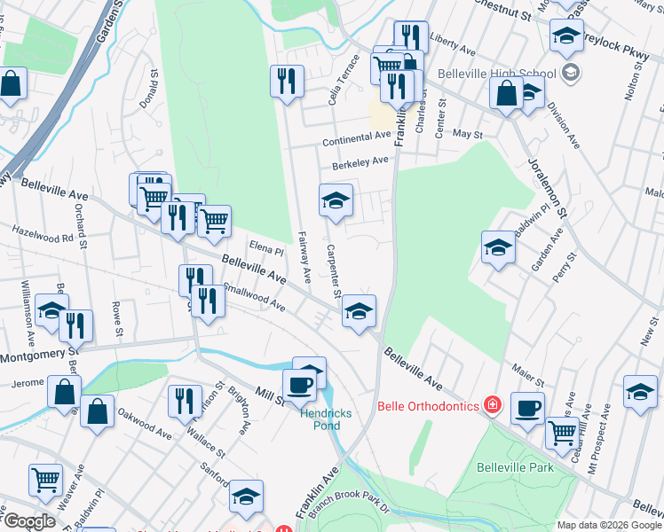 map of restaurants, bars, coffee shops, grocery stores, and more near 53 Carpenter Street in Belleville