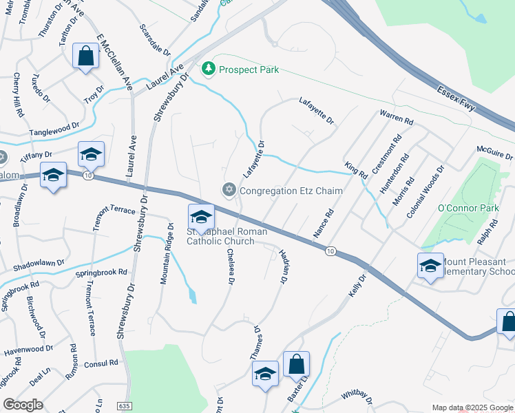 map of restaurants, bars, coffee shops, grocery stores, and more near 369 East Mount Pleasant Avenue in Livingston