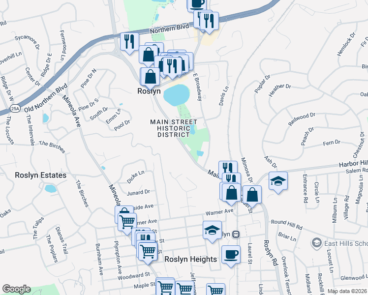 map of restaurants, bars, coffee shops, grocery stores, and more near 188 Main Street in Roslyn