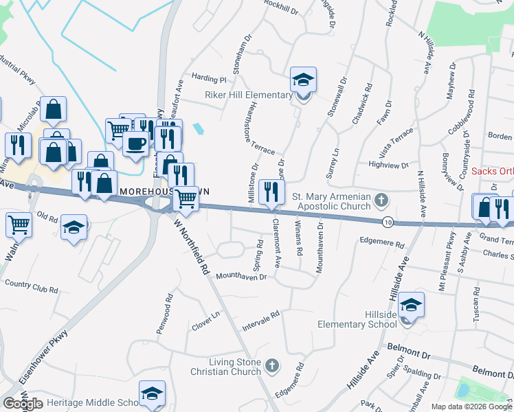 map of restaurants, bars, coffee shops, grocery stores, and more near 273 West Mount Pleasant Avenue in Livingston