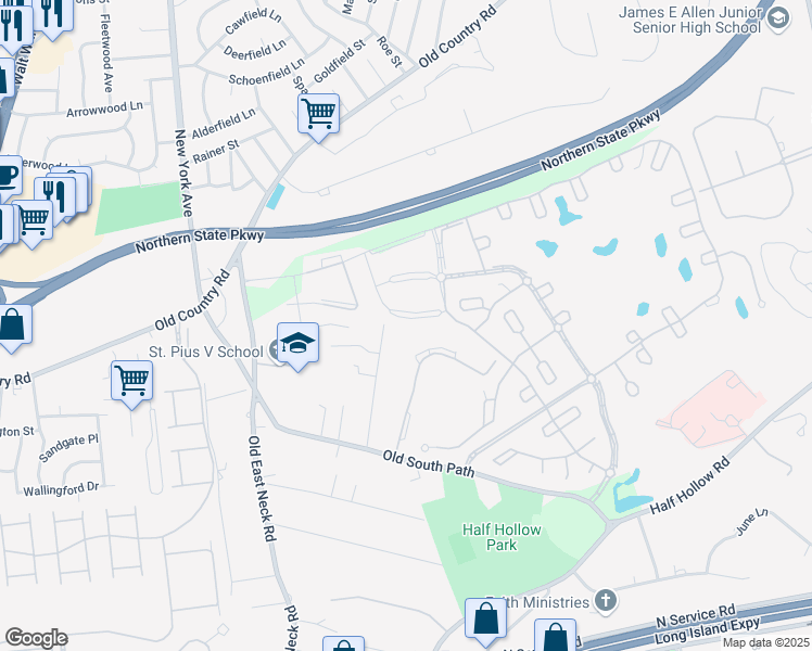 map of restaurants, bars, coffee shops, grocery stores, and more near 24 Echo Lane in Melville