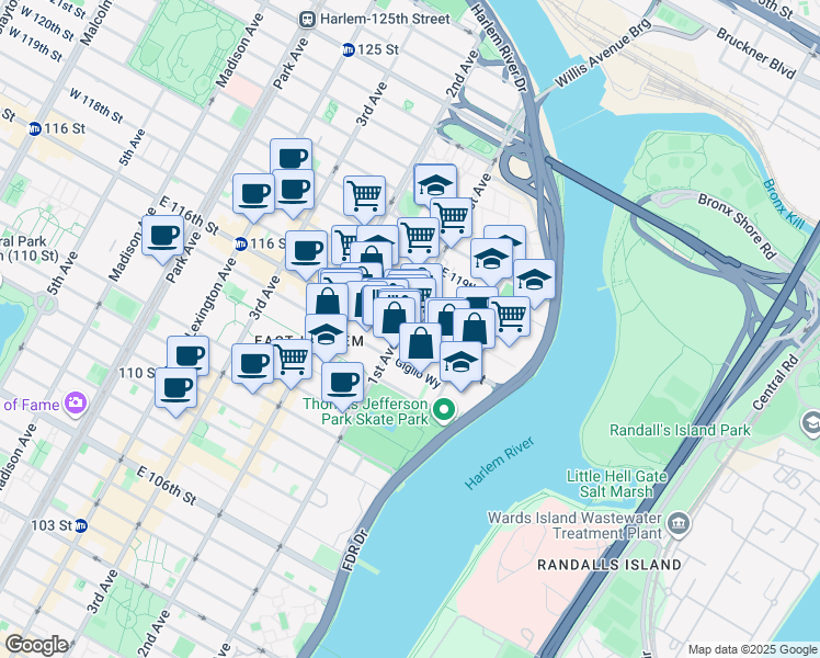 map of restaurants, bars, coffee shops, grocery stores, and more near in New York