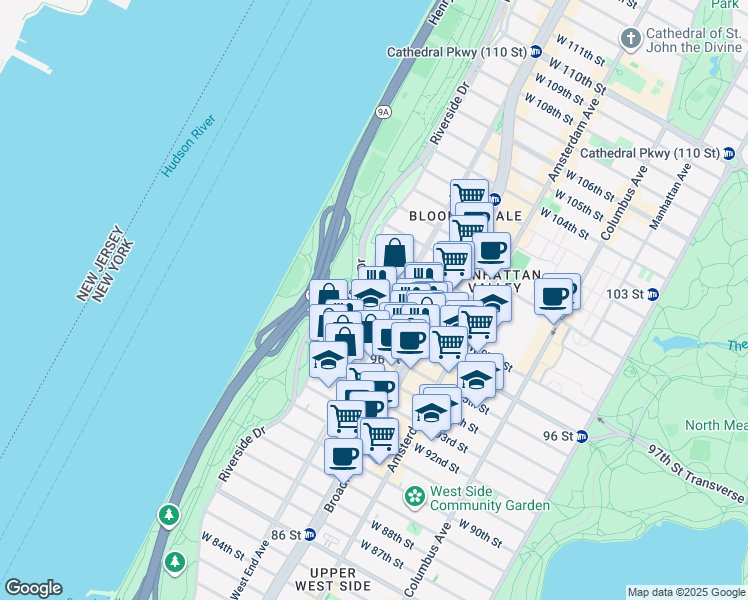 map of restaurants, bars, coffee shops, grocery stores, and more near in New York