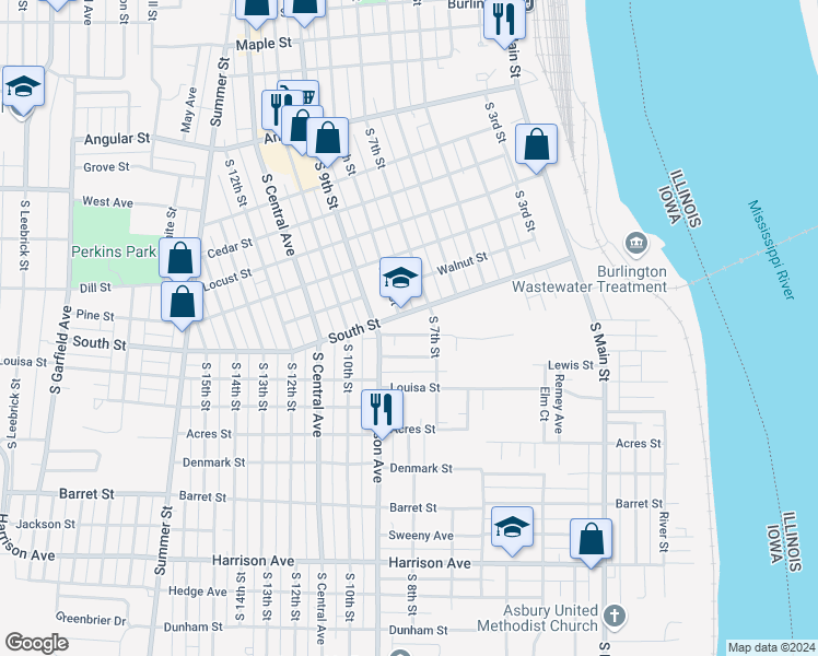 map of restaurants, bars, coffee shops, grocery stores, and more near 1212 Madison Ave in Burlington