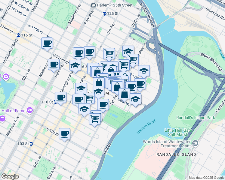 map of restaurants, bars, coffee shops, grocery stores, and more near in New York