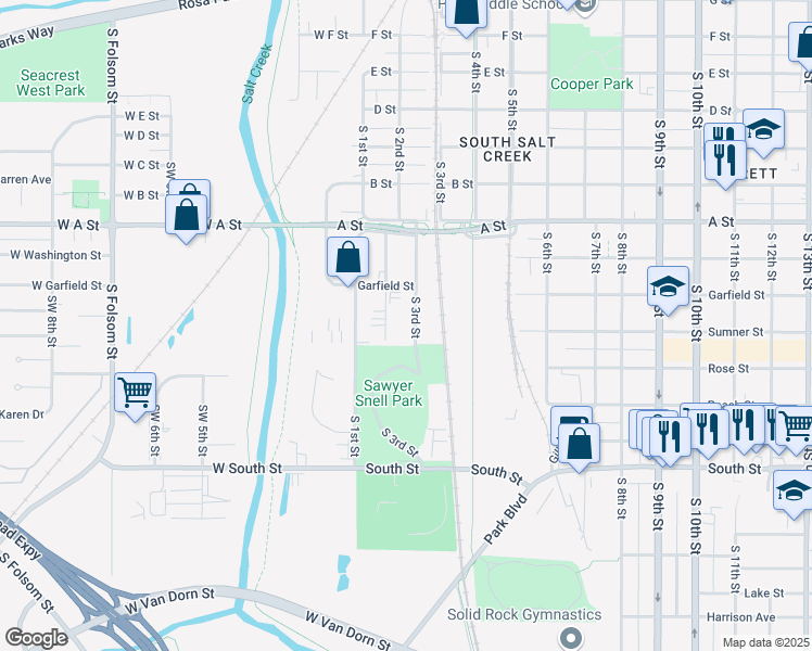 map of restaurants, bars, coffee shops, grocery stores, and more near 1645 South 3rd Street in Lincoln