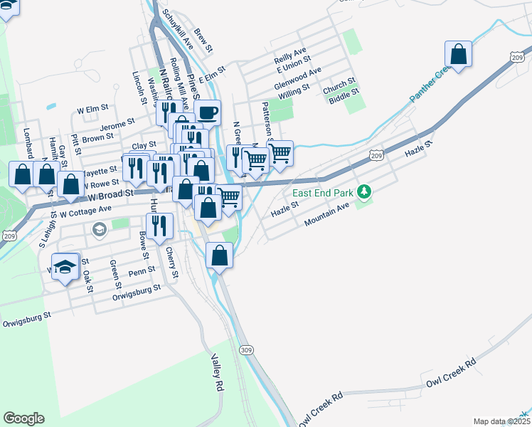 map of restaurants, bars, coffee shops, grocery stores, and more near 319 Hazle Street in Tamaqua