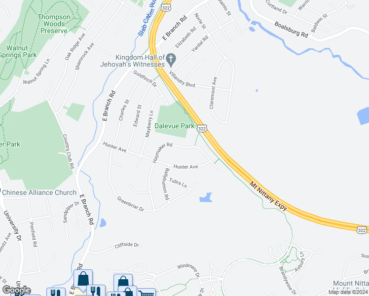 map of restaurants, bars, coffee shops, grocery stores, and more near 1270 Haymaker Road in State College