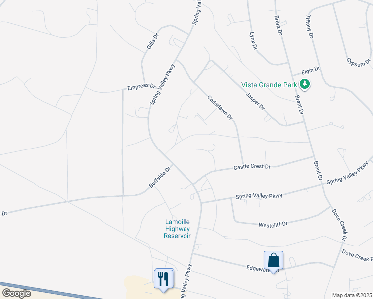 map of restaurants, bars, coffee shops, grocery stores, and more near 394 Spring Valley Parkway in Spring Creek