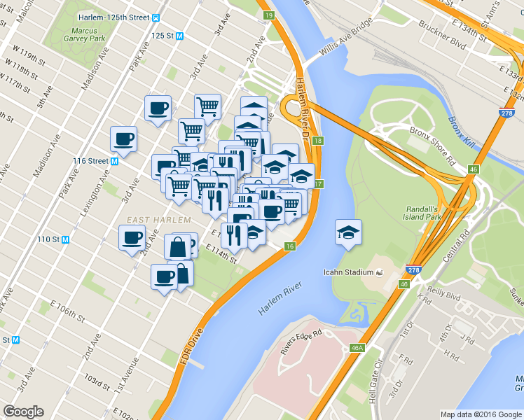 map of restaurants, bars, coffee shops, grocery stores, and more near in New York