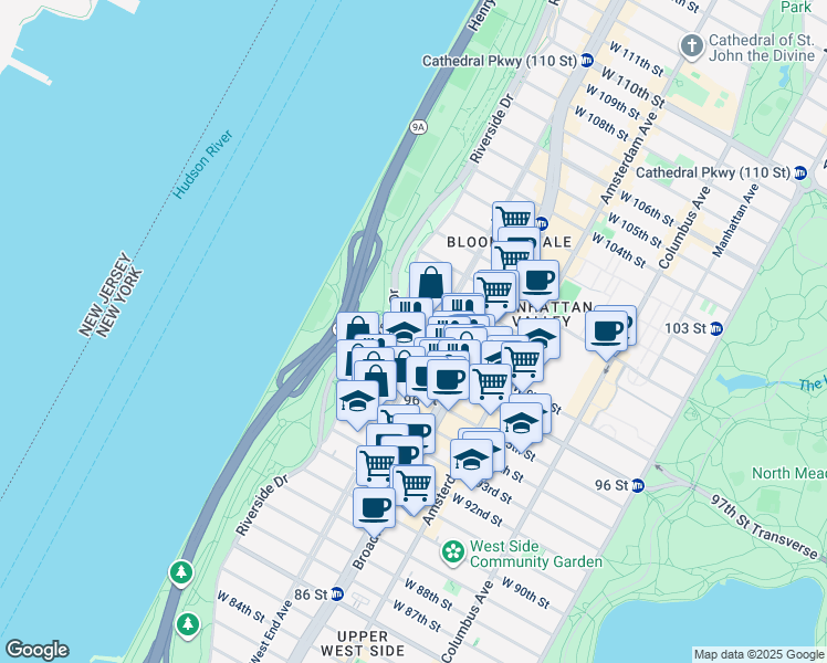 map of restaurants, bars, coffee shops, grocery stores, and more near in New York
