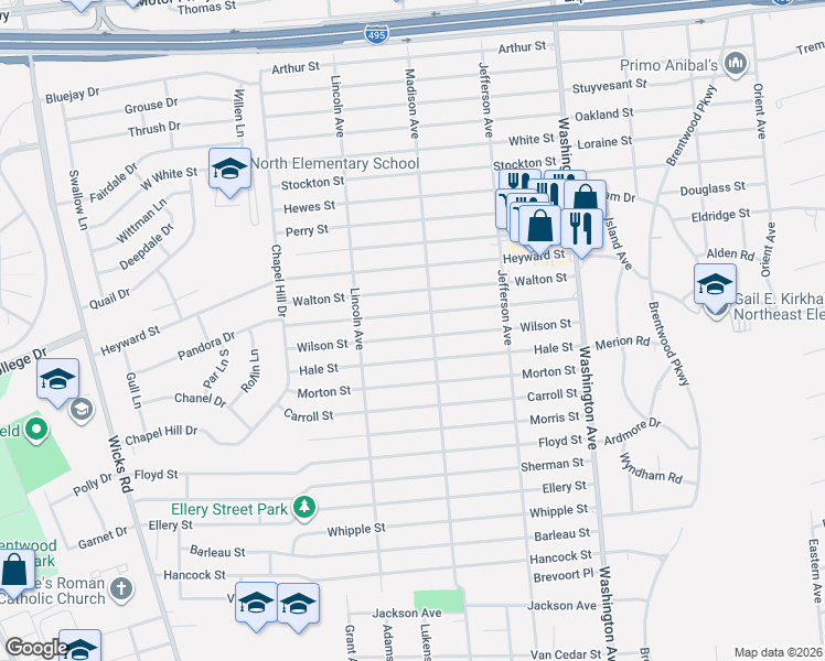 map of restaurants, bars, coffee shops, grocery stores, and more near 43 Hale Street in Brentwood