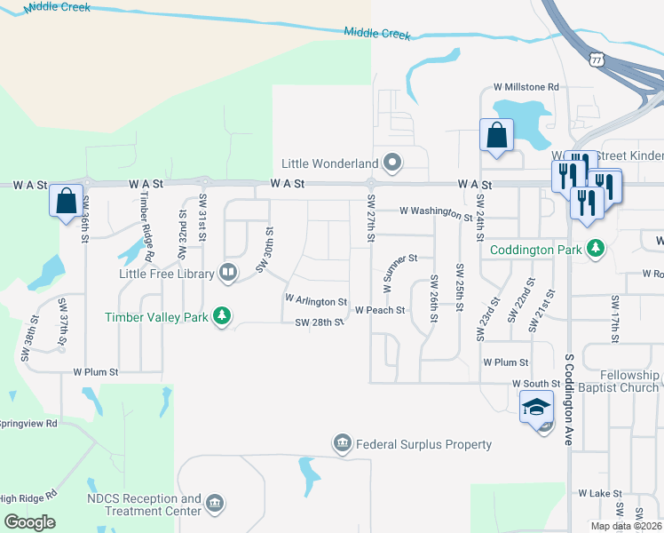 map of restaurants, bars, coffee shops, grocery stores, and more near 2819 West Rose Street in Lincoln