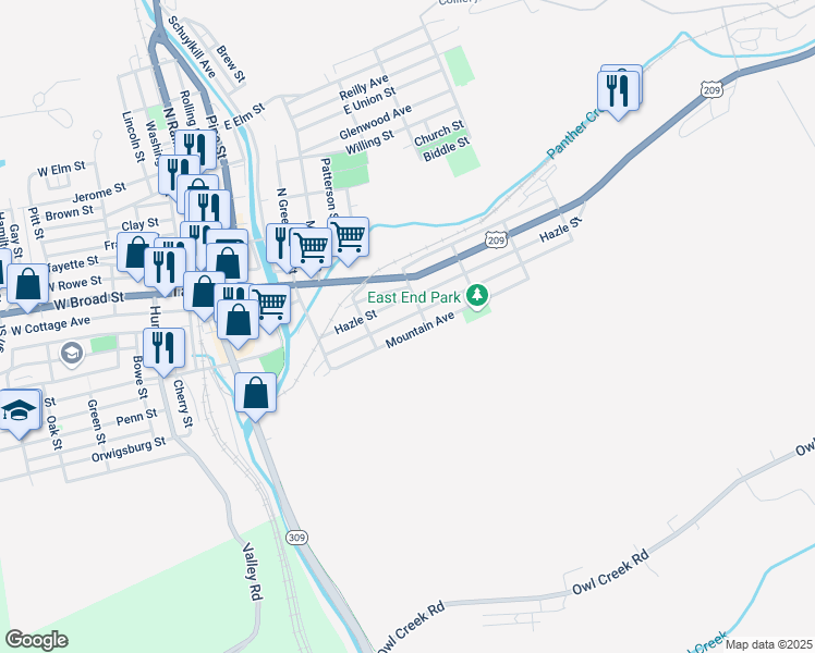 map of restaurants, bars, coffee shops, grocery stores, and more near 440 Arlington Street in Tamaqua