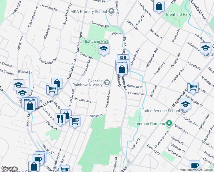 map of restaurants, bars, coffee shops, grocery stores, and more near 32 Pleasant Avenue in Montclair