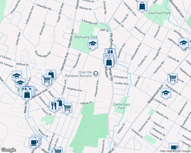 map of restaurants, bars, coffee shops, grocery stores, and more near 32 Pleasant Avenue in Montclair