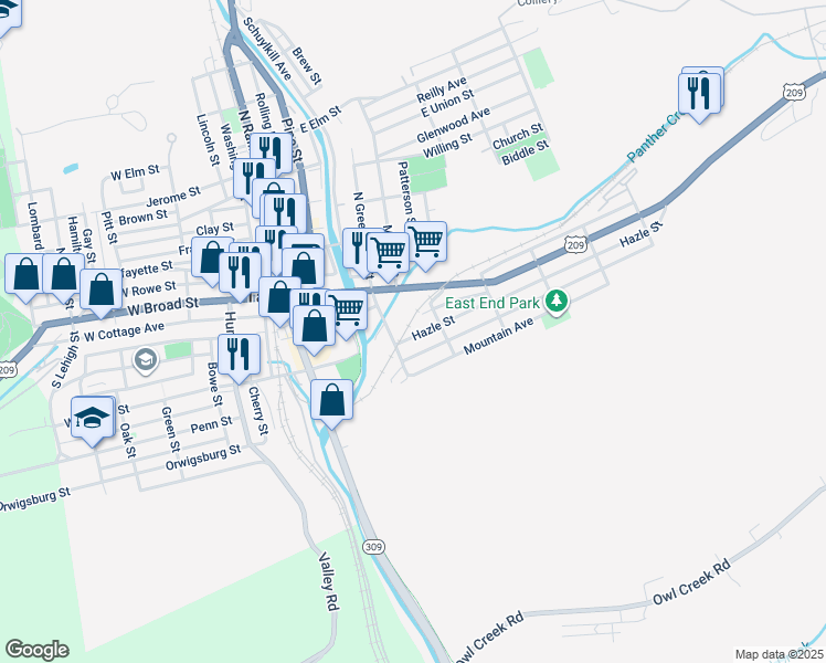 map of restaurants, bars, coffee shops, grocery stores, and more near 341 Hazle Street in Tamaqua