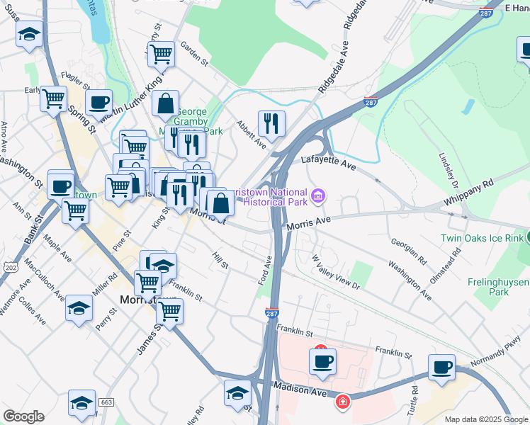 map of restaurants, bars, coffee shops, grocery stores, and more near 13 Taft Lane in Morristown