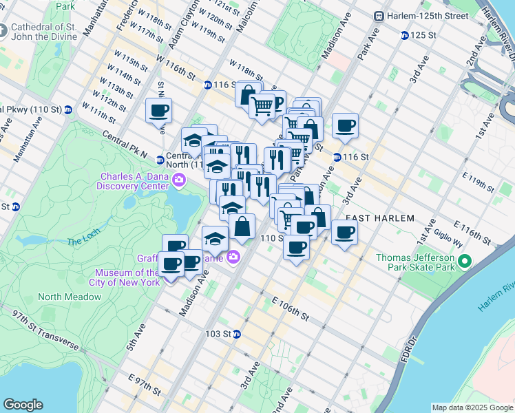 map of restaurants, bars, coffee shops, grocery stores, and more near in New York