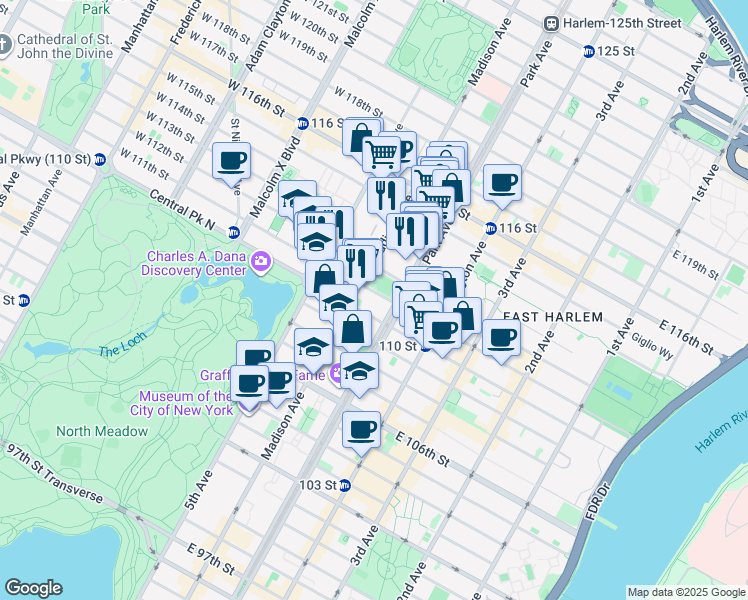 map of restaurants, bars, coffee shops, grocery stores, and more near in New York