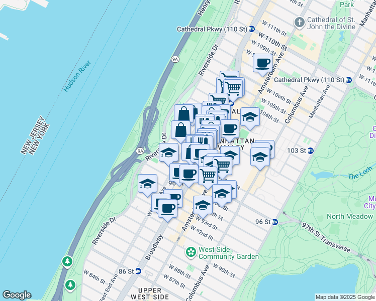 map of restaurants, bars, coffee shops, grocery stores, and more near in New York