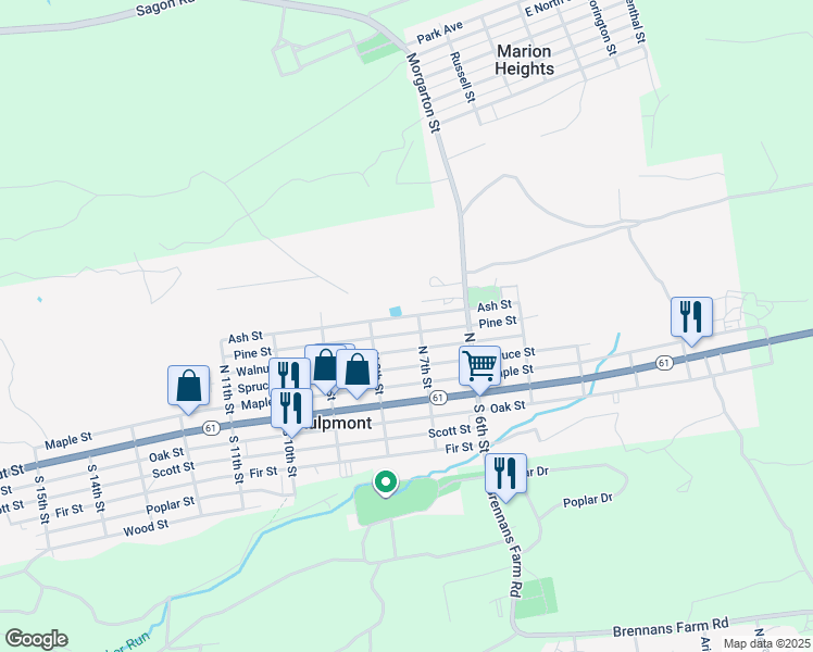 map of restaurants, bars, coffee shops, grocery stores, and more near 700-798 Ash Street in Kulpmont