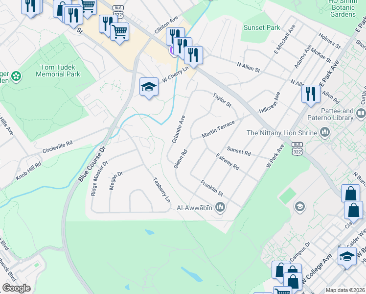 map of restaurants, bars, coffee shops, grocery stores, and more near 496 Orlando Avenue in State College