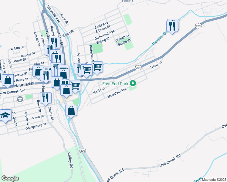 map of restaurants, bars, coffee shops, grocery stores, and more near 440 Arlington Street in Tamaqua