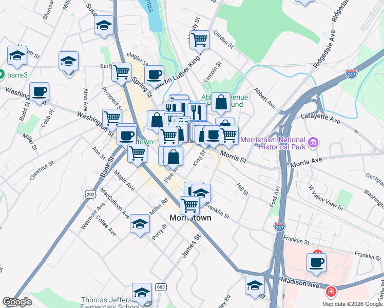 map of restaurants, bars, coffee shops, grocery stores, and more near 99 County Road 510 in Morristown