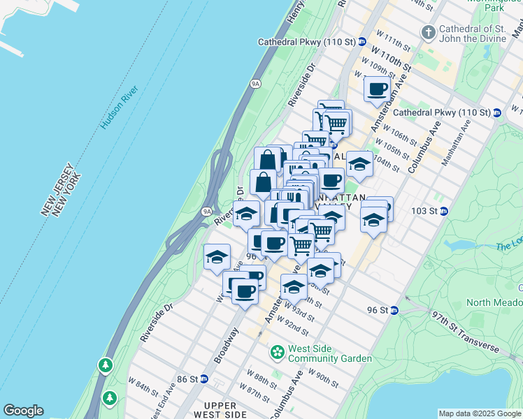 map of restaurants, bars, coffee shops, grocery stores, and more near in New York
