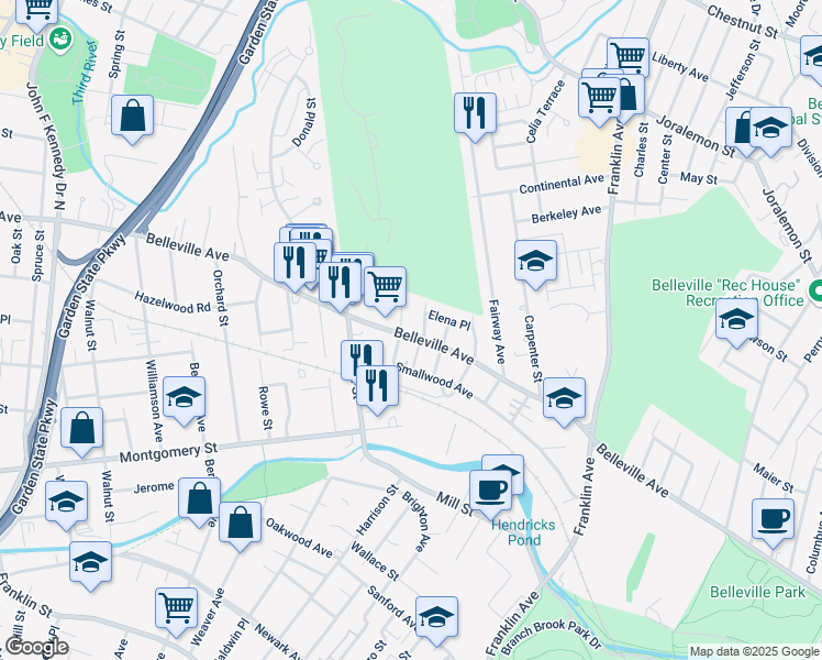 map of restaurants, bars, coffee shops, grocery stores, and more near 24 Pleasant Avenue in Belleville