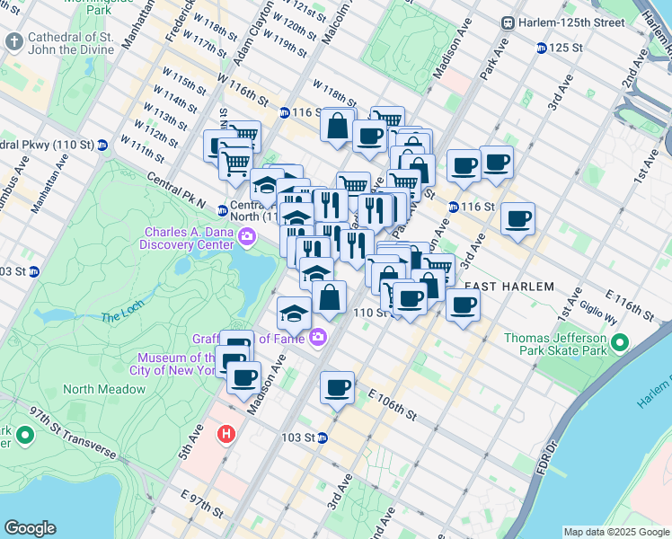 map of restaurants, bars, coffee shops, grocery stores, and more near in New York