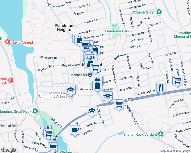 map of restaurants, bars, coffee shops, grocery stores, and more near 321 Plandome Road in Manhasset