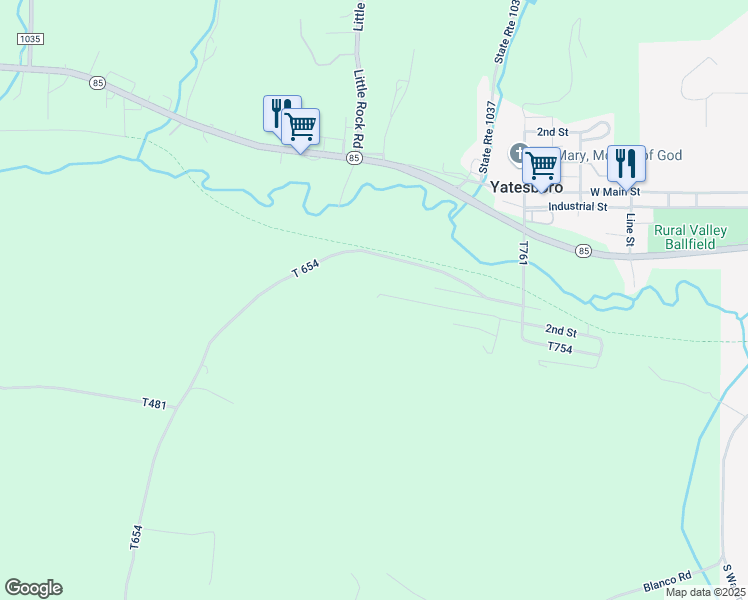 map of restaurants, bars, coffee shops, grocery stores, and more near 406 Tipple Alley Road in Rural Valley