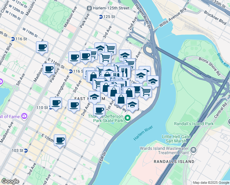 map of restaurants, bars, coffee shops, grocery stores, and more near in New York