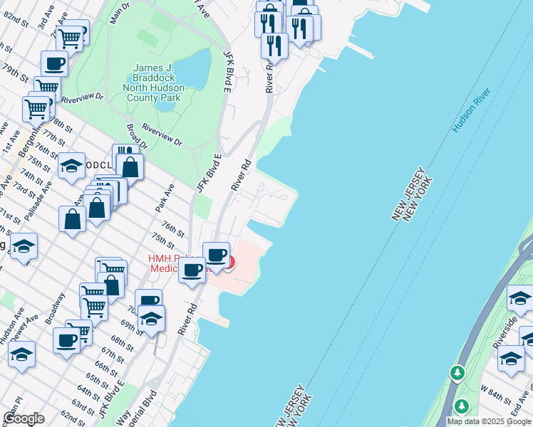 map of restaurants, bars, coffee shops, grocery stores, and more near 6B Cove Lane in North Bergen