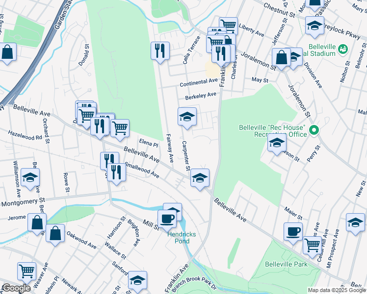 map of restaurants, bars, coffee shops, grocery stores, and more near 16 Carpenter Terrace North in Belleville