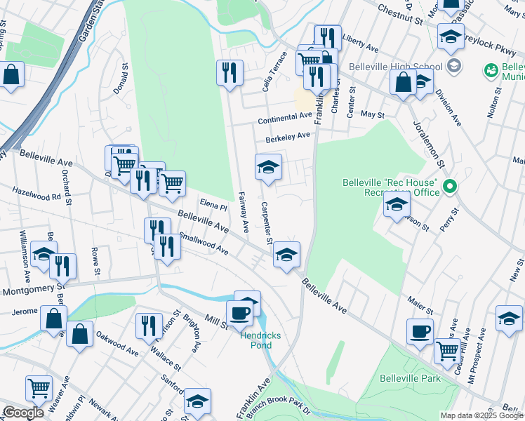 map of restaurants, bars, coffee shops, grocery stores, and more near 16 Carpenter Terrace North in Belleville